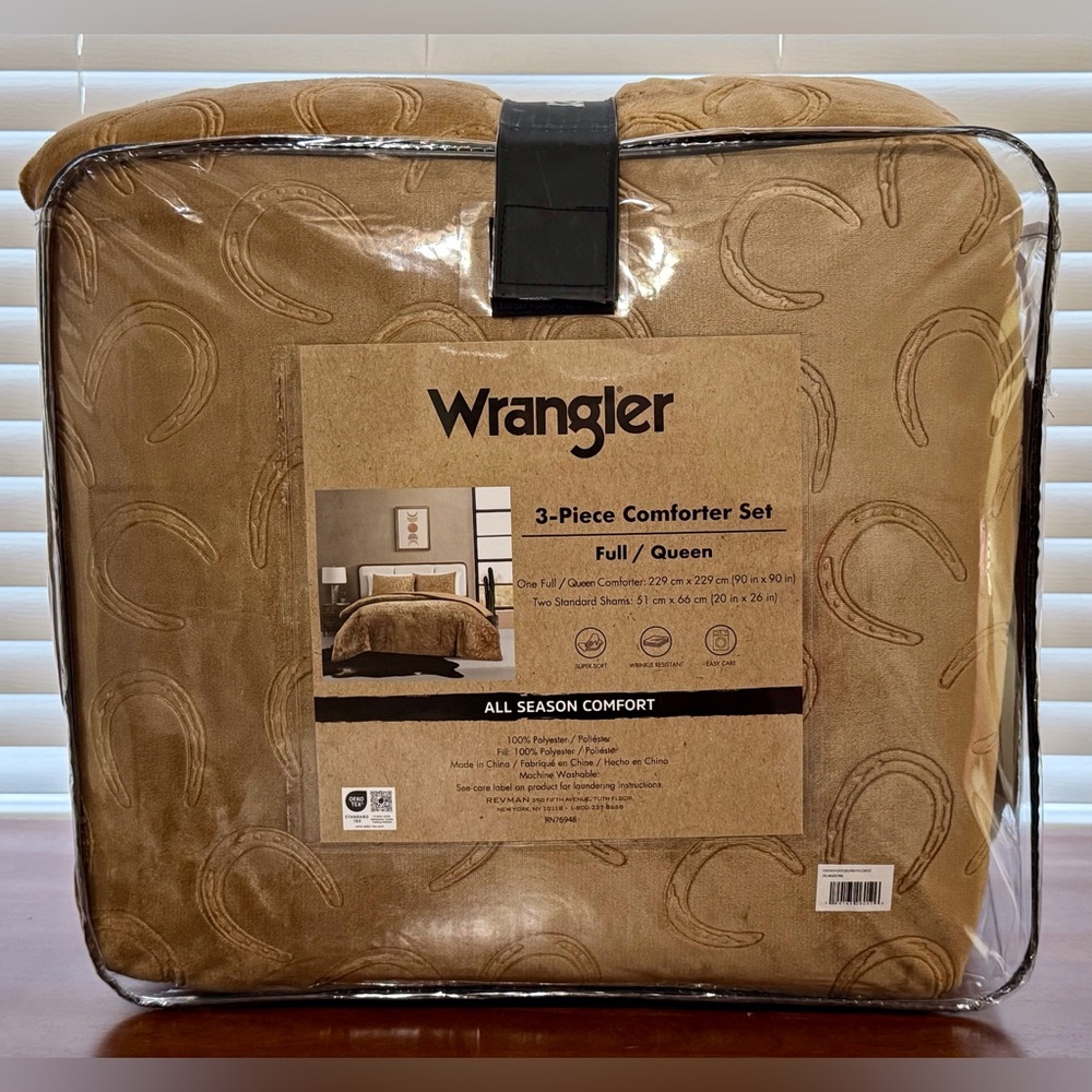 Wrangler Full/Queen Tan Gold Horseshoe 3 Piece Comforter Set NEW